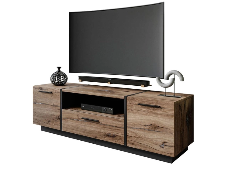 TV-Schrank im Loft-Stil mit Schränken und Schublade Lunelie Flagstaff-Eiche