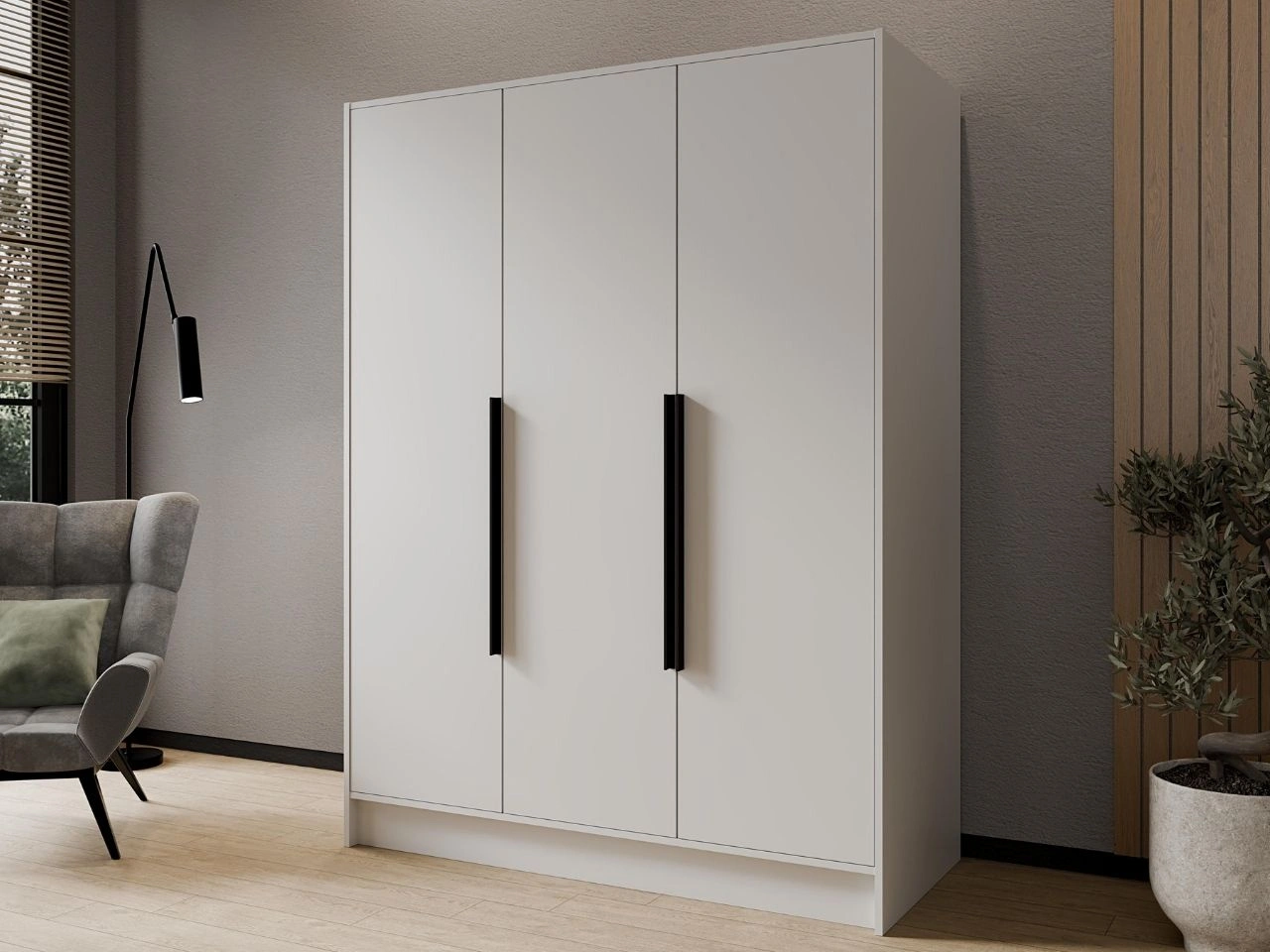 Kleiderschrank 150 cm Perugia Weiß mit schwarzen Griffen