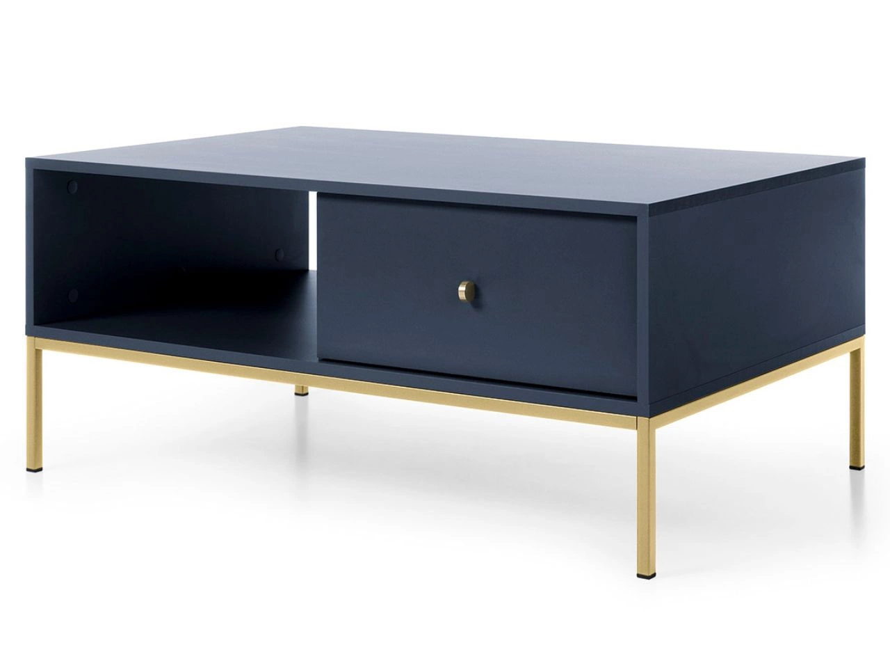 Couchtisch mit Stauraum und Golden Metallbeine Amor Marineblau
