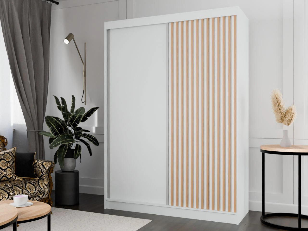 Schiebetürenschrank mit Lamellen 150 cm Loreto Weiß