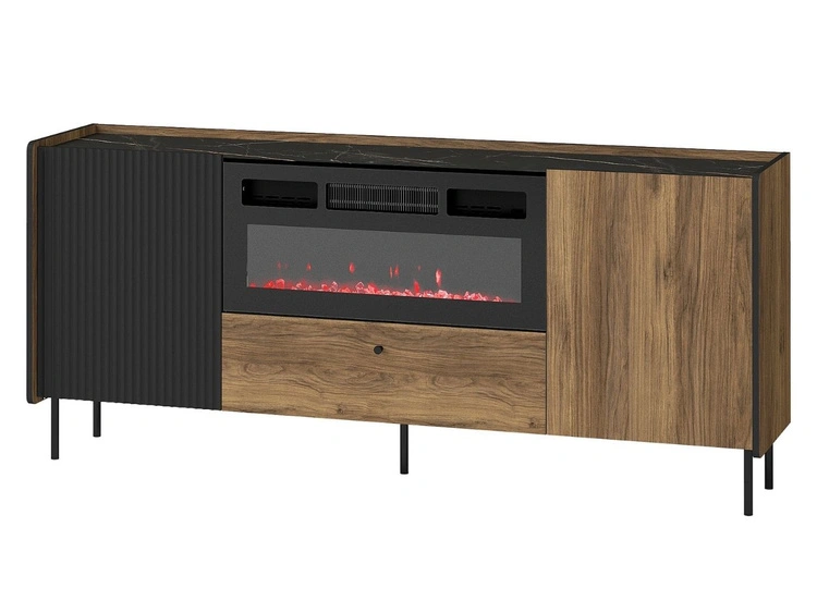 Kommode mit Türen, Schubladen und Kamin Pascale Nussbaum Warmia, Schwarz