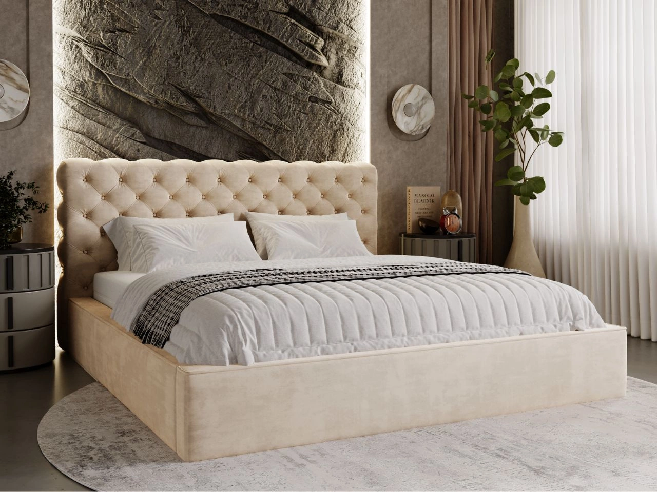 Polsterbett mit Bettkasten und Lattenrost 180x200 Apollo Beige