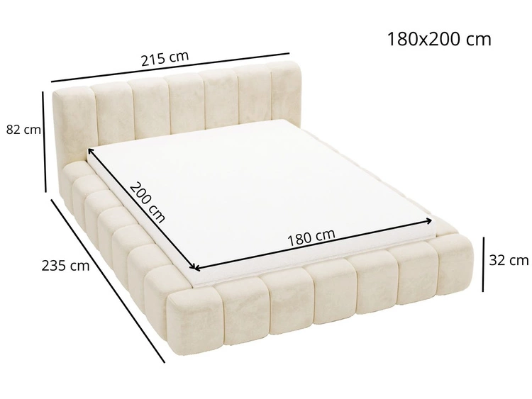 Polsterbett mit Bettkasten und Lattenrost 180x200 Ibiza Beige