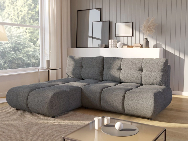 Ecksofa mit Schlaffunktion und Bettkasten Links Milet Grau