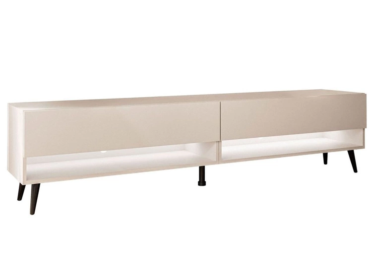 TV-Schrank für das Wohnzimmer 180 cm mit schwarzen Metallbeinen und LED-Beleuchtung Aurelie Kaschmir matt