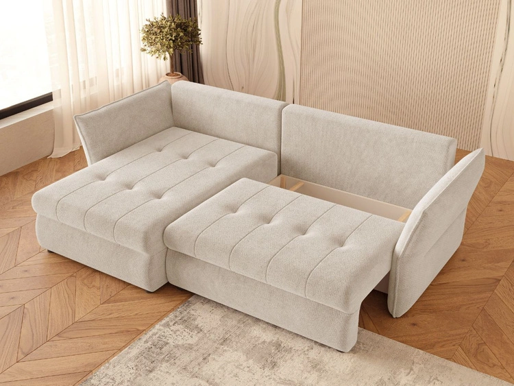 Ecksofa L-Form mit Schlaffunktion und Bettkasten Lino Beige