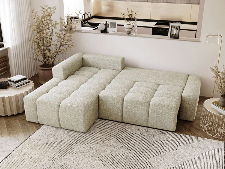 Ecksofa L-Form Links mit Schlaffunktion und Bettkasten Lana Beige