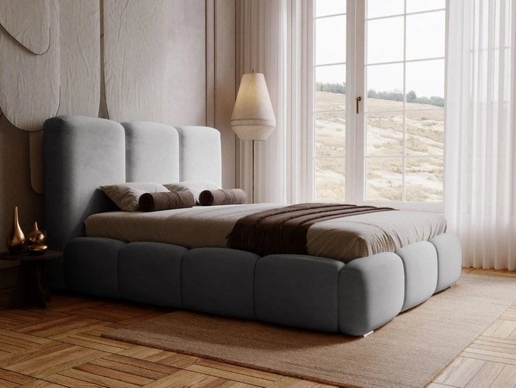 Polsterbett mit Bettkasten und Lattenrost 160x200 Bubble Grau