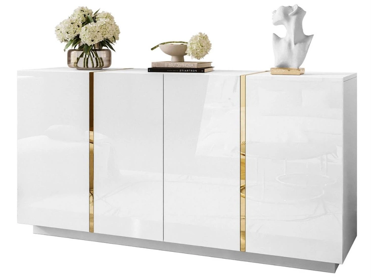 Viertürige Kommode 158 cm Glamour-Stil Lunelie Weißglanz