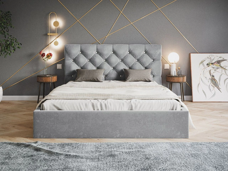 Polsterbett mit Bettkasten und Lattenrost 160x200 Selva Hellgrau