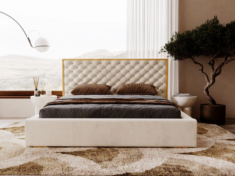 Polsterbett mit Bettkasten und Lattenrost 200x200 Bonito Beige