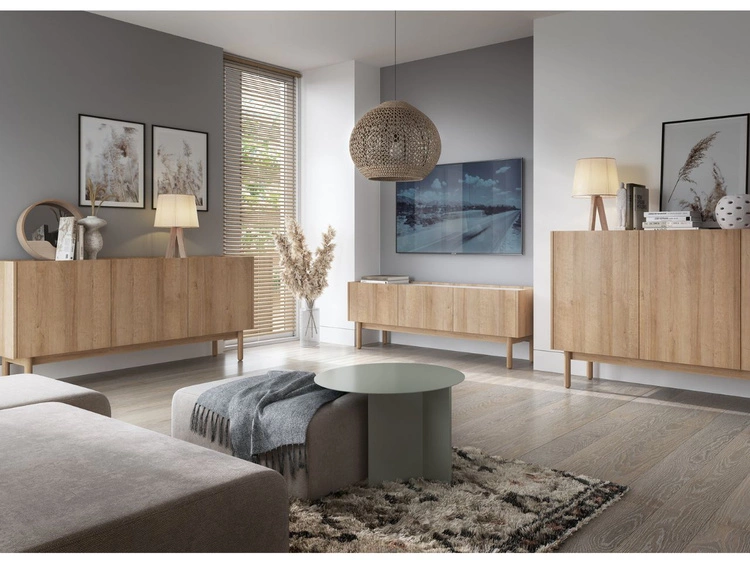 TV-Lowboard mit Türen Braha Riviera Eiche, Marmor Bianco