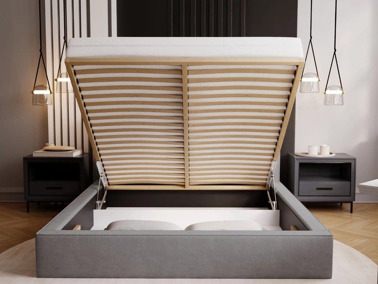 Polsterbett mit Bettkasten und Lattenrost 140x200 Monaco Grau